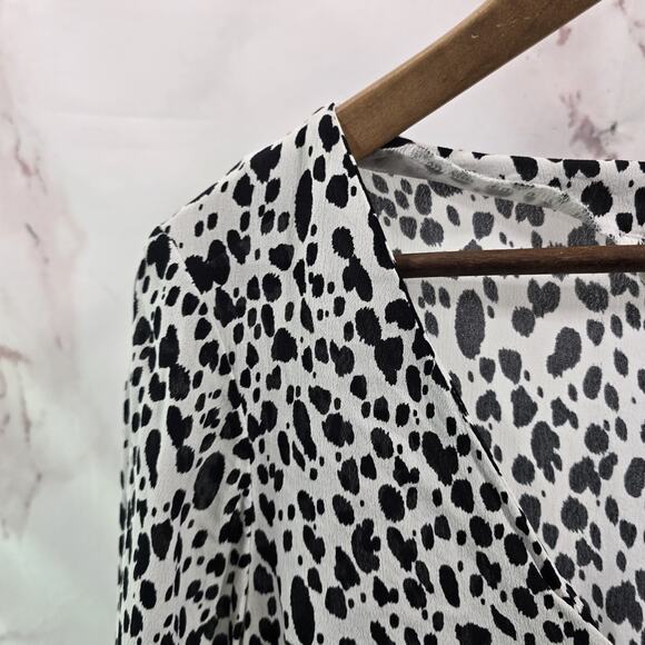 Miss Selffridge Shirt Womens Small White Black Blouse Peplum Tie Crop Cow Print - Picture 2 of 13
